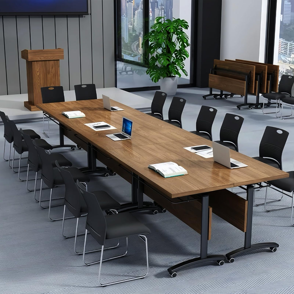 Folding Conference Table with Wheels, Flip-Top, 55.1in, 2 Pack, Walnut 1619