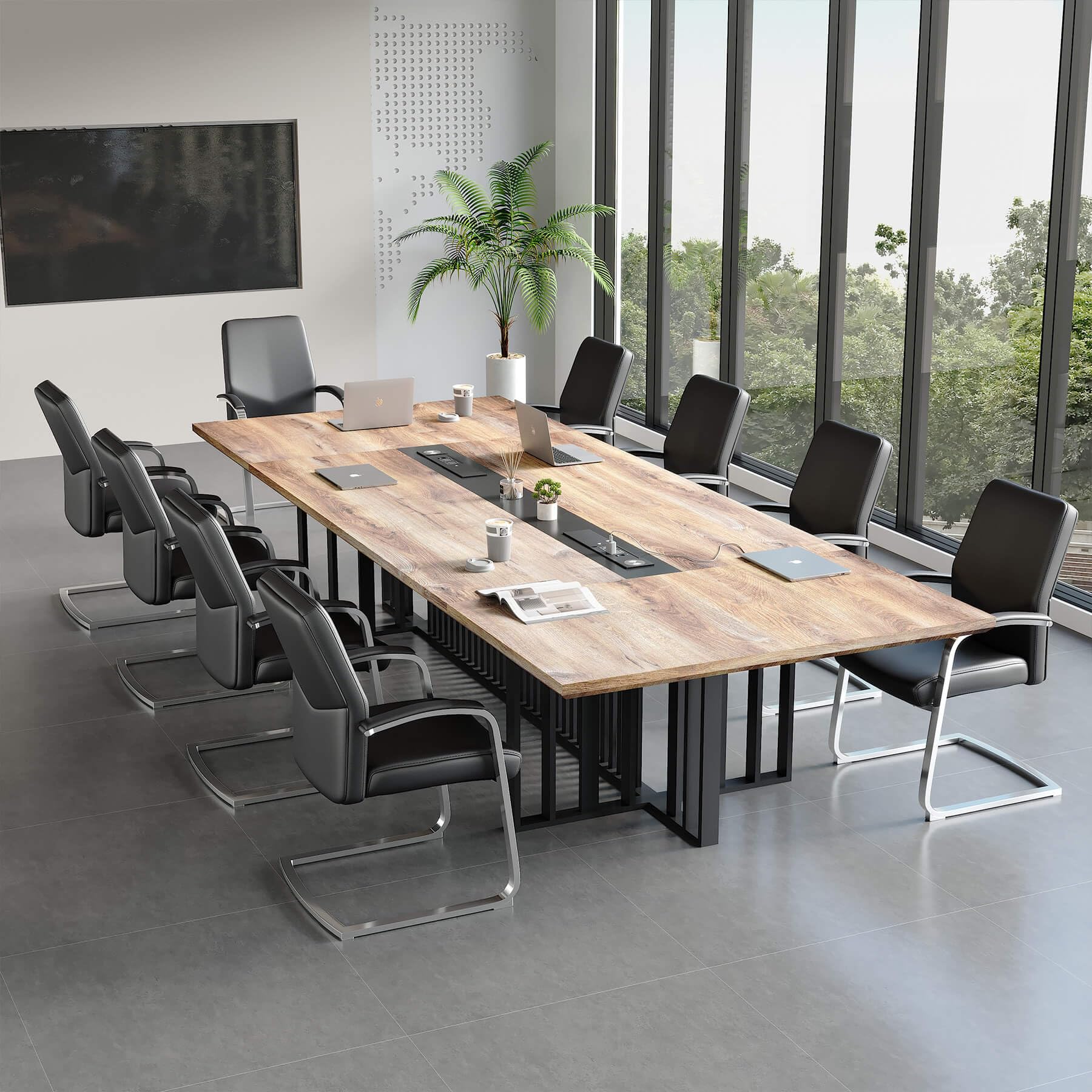 10.5ft Large Conference Table - 2" Thick Top & Metal Grid Base | Easy Assembly | Cable Management | Commercial Office Desk, Modern Executive Meeting Table for Office (10-20 People)