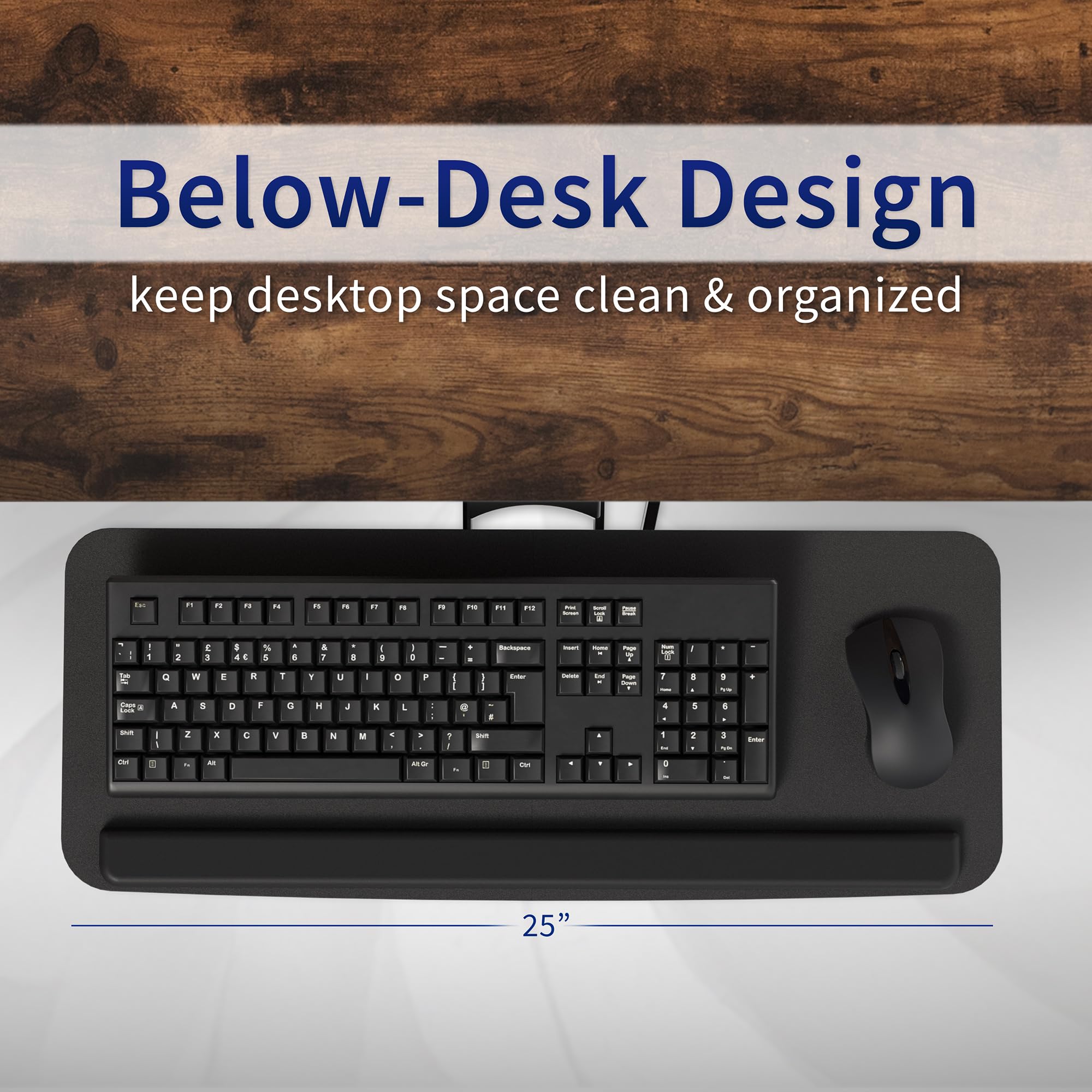 Adjustable Computer Keyboard & Mouse Platform Tray Ergonomic Under Table Desk Mount Drawer Underdesk Shelf (MOUNT-KB03B)