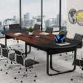8FT Conference Table, Large Conference Room Table for 8-10 People, Oval Meeting Table with Grommet for Office Conference, Black and Walnut