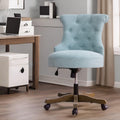 Home Office Chair Upholstered Armless Desk Chair with Wheels Adjustable Height Computer Desk Chair with Wooden Legs Comfortable Linen Swivel Chairs for Home Office Study Studio (Teal)