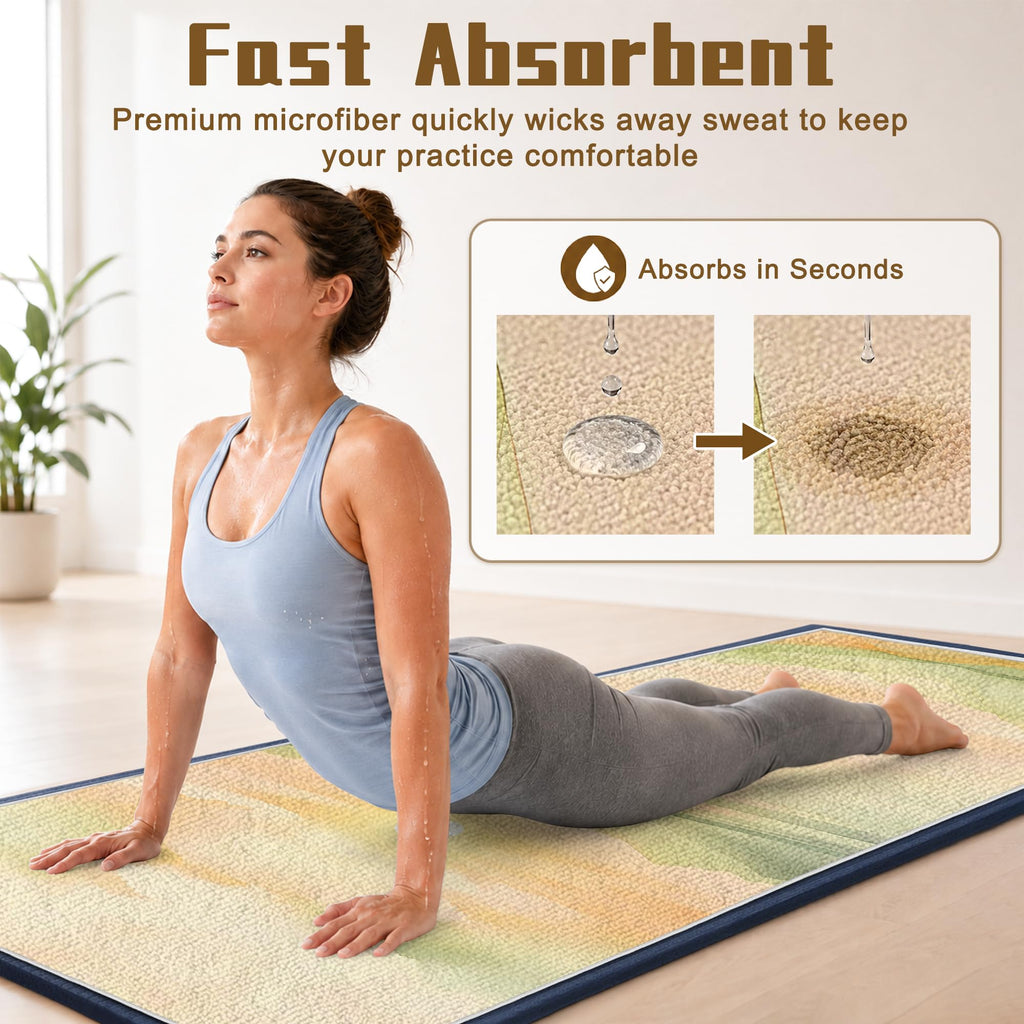 Yoga Mat Towel, Hot Yoga Towel High-Definition Pattern, Machine Washable with Ultra-Absorbent Yoga Towels for Hot Yoga Non Slip for Fitness, Exercise, Pilates, 72 x 27 in, Green Sunset