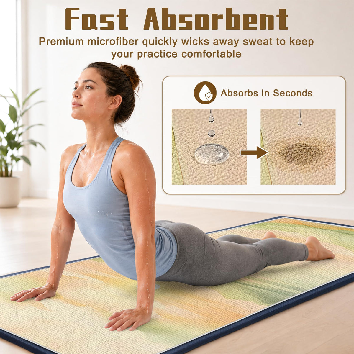 Yoga Mat Towel, Hot Yoga Towel High-Definition Pattern, Machine Washable with Ultra-Absorbent Yoga Towels for Hot Yoga Non Slip for Fitness, Exercise, Pilates, 72 x 27 in, Green Sunset