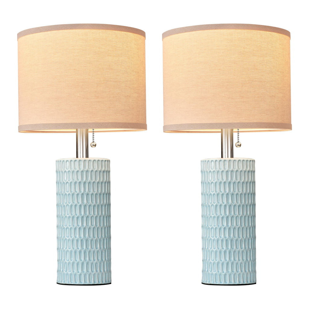 20.5" Modern Ceramic Table Lamps for Bedroom Set of 2, Bedside Lamps for Night Stands with Beige Lampshade, Farmhouse Table Lamp for Living Room Office Dorm, Sky Blue