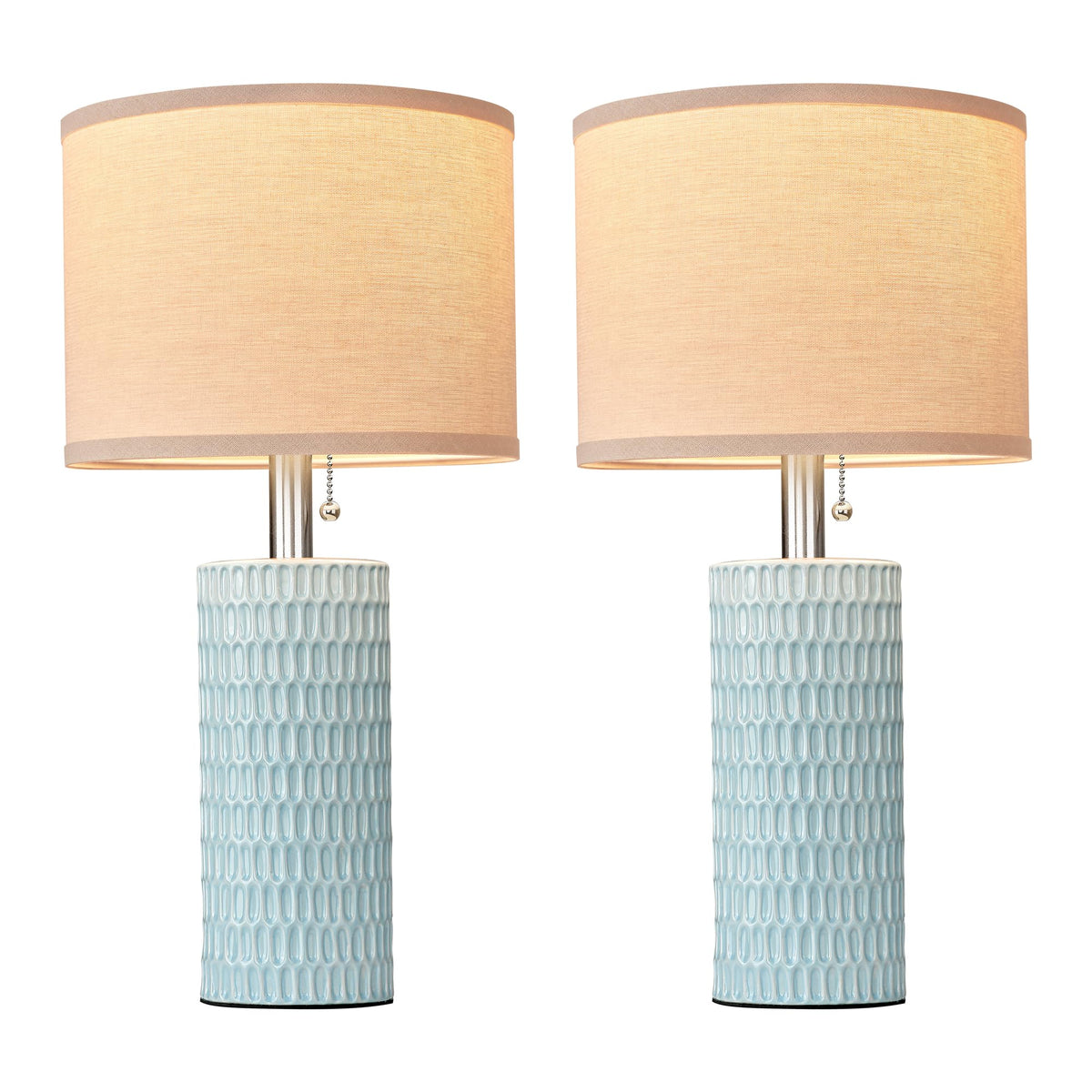 20.5" Modern Ceramic Table Lamps for Bedroom Set of 2, Bedside Lamps for Night Stands with Beige Lampshade, Farmhouse Table Lamp for Living Room Office Dorm, Sky Blue
