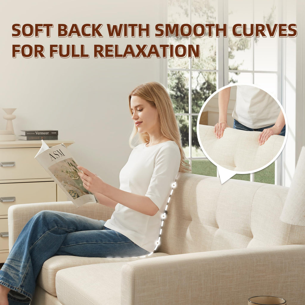 65.2" W Loveseat Sofa, Easy to Install Small Couch for Bedroom Office Apartment, Cream White