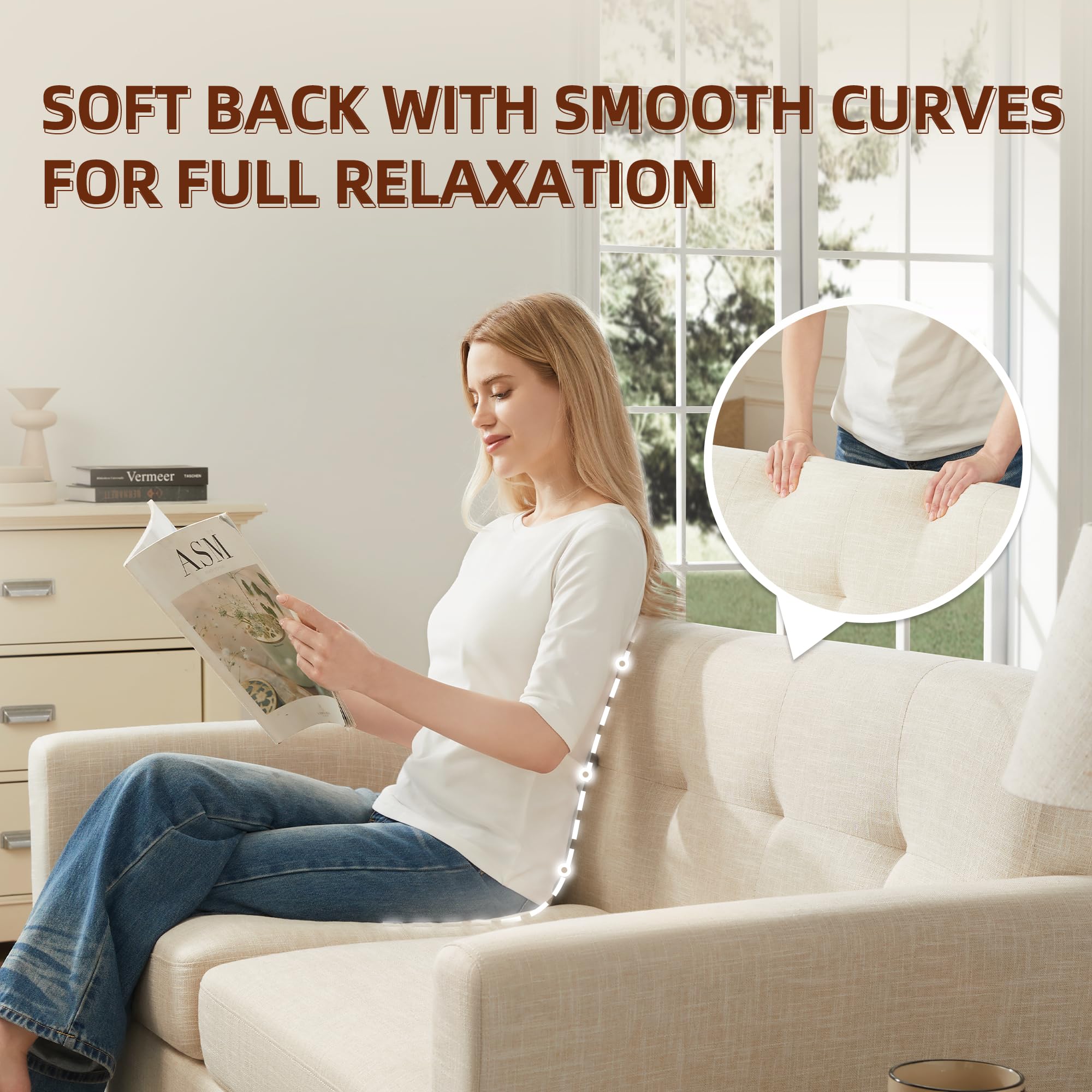 65.2" W Loveseat Sofa, Easy to Install Small Couch for Bedroom Office Apartment, Cream White