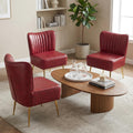 Modern Leather Accent Chairs Set of 3, Vintage Slipper Chair with Heavy Duty Iron Frame & Gold Legs, Mid Century Side Sofa Chair for Living Room Office（Wine Red）