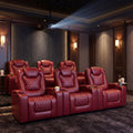 Power Recliner Chair Set of 6, Electric Soft Faux Leather Reclining Home Theater Seating - USB Ports, Cup Holders, Hidden Arm Storage Movie & Media Room Chairs (Red)