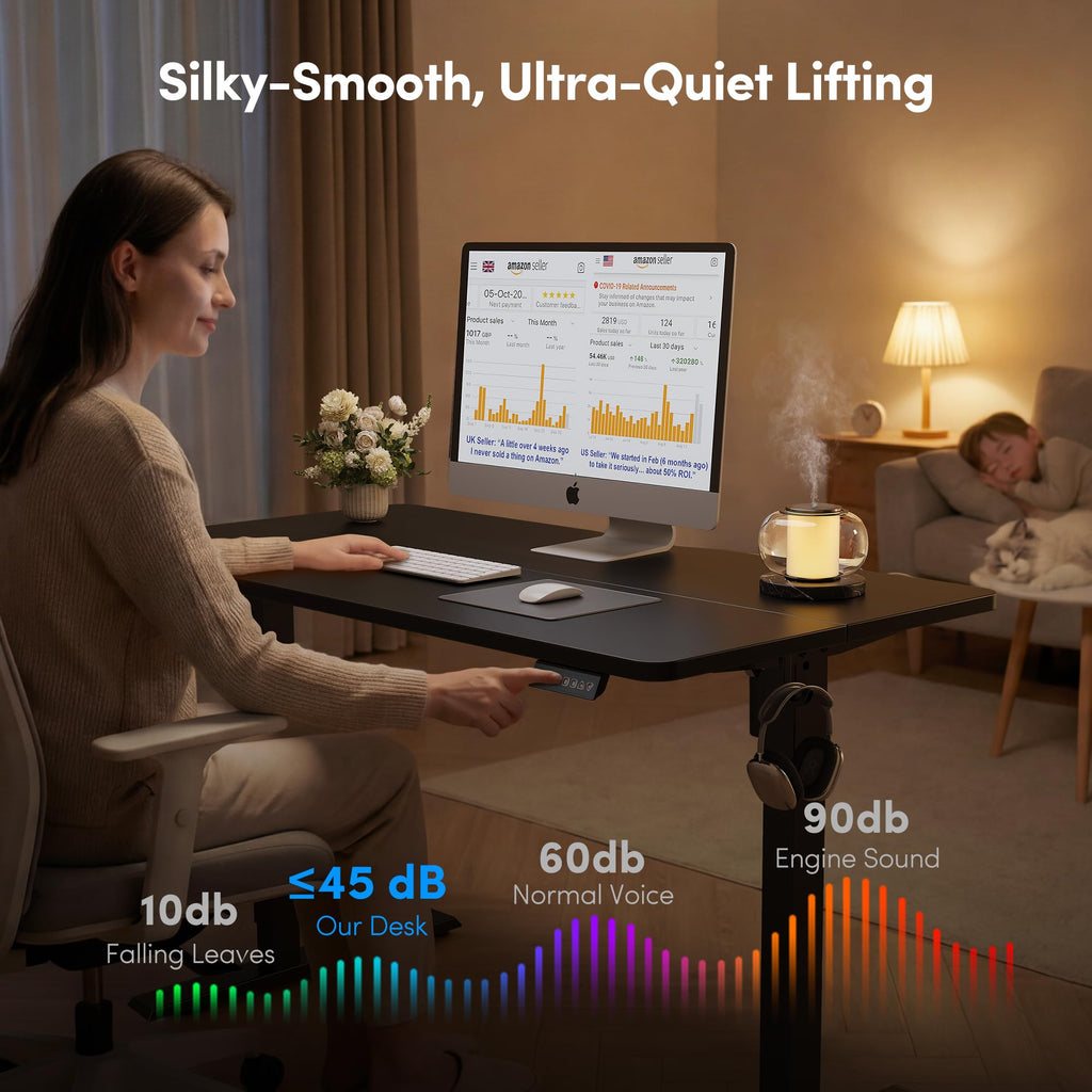 48 x 24 Inchs Electric Standing Desk, Height Adjustable, Sit Stand Up, Computer Office Desk with Splice Board, Black Frame/Black Top