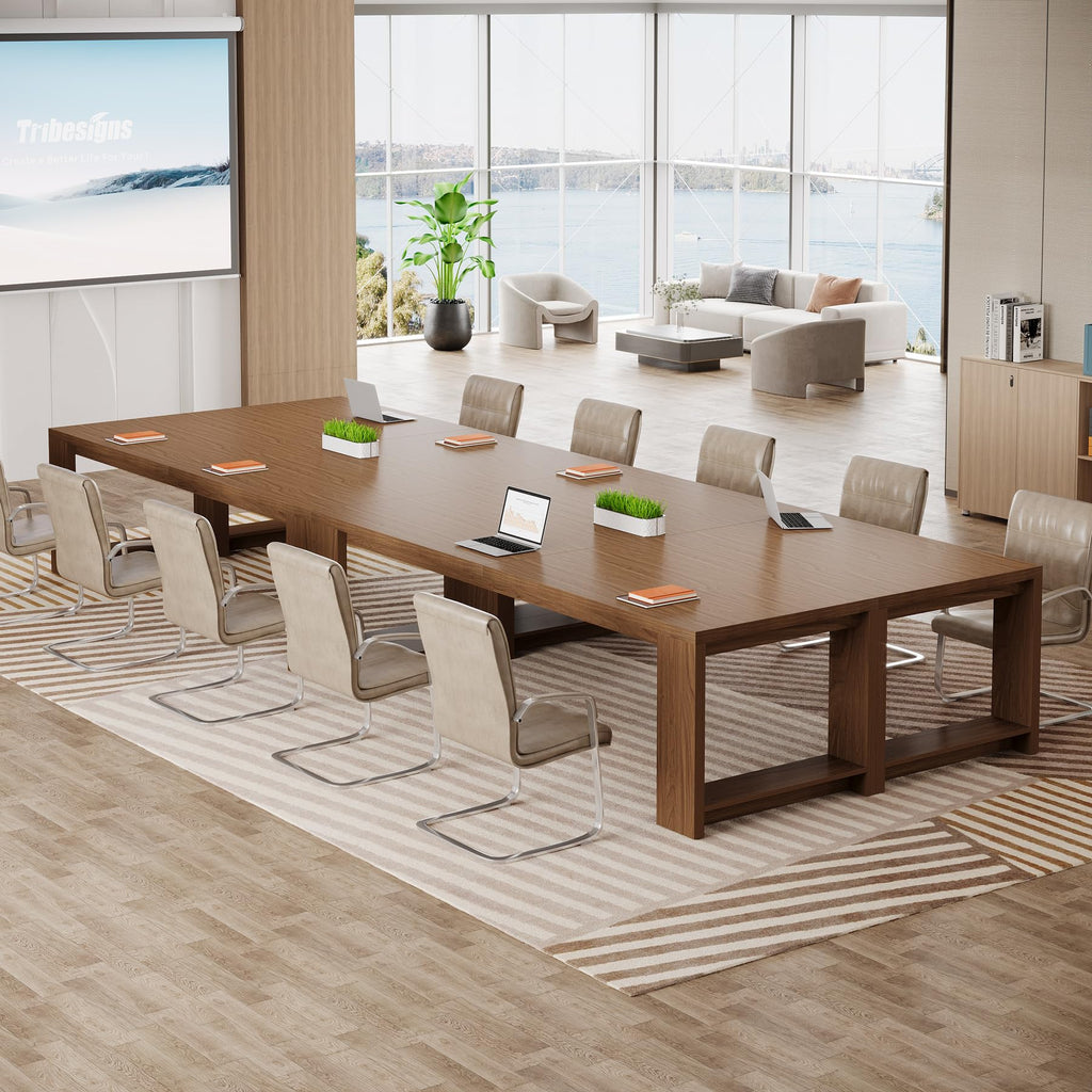 7 ft Conference Table for 6 to 8 People, Modern Rectangle Meeting Room Desk for Boardroom, Home Office (4, Brown)
