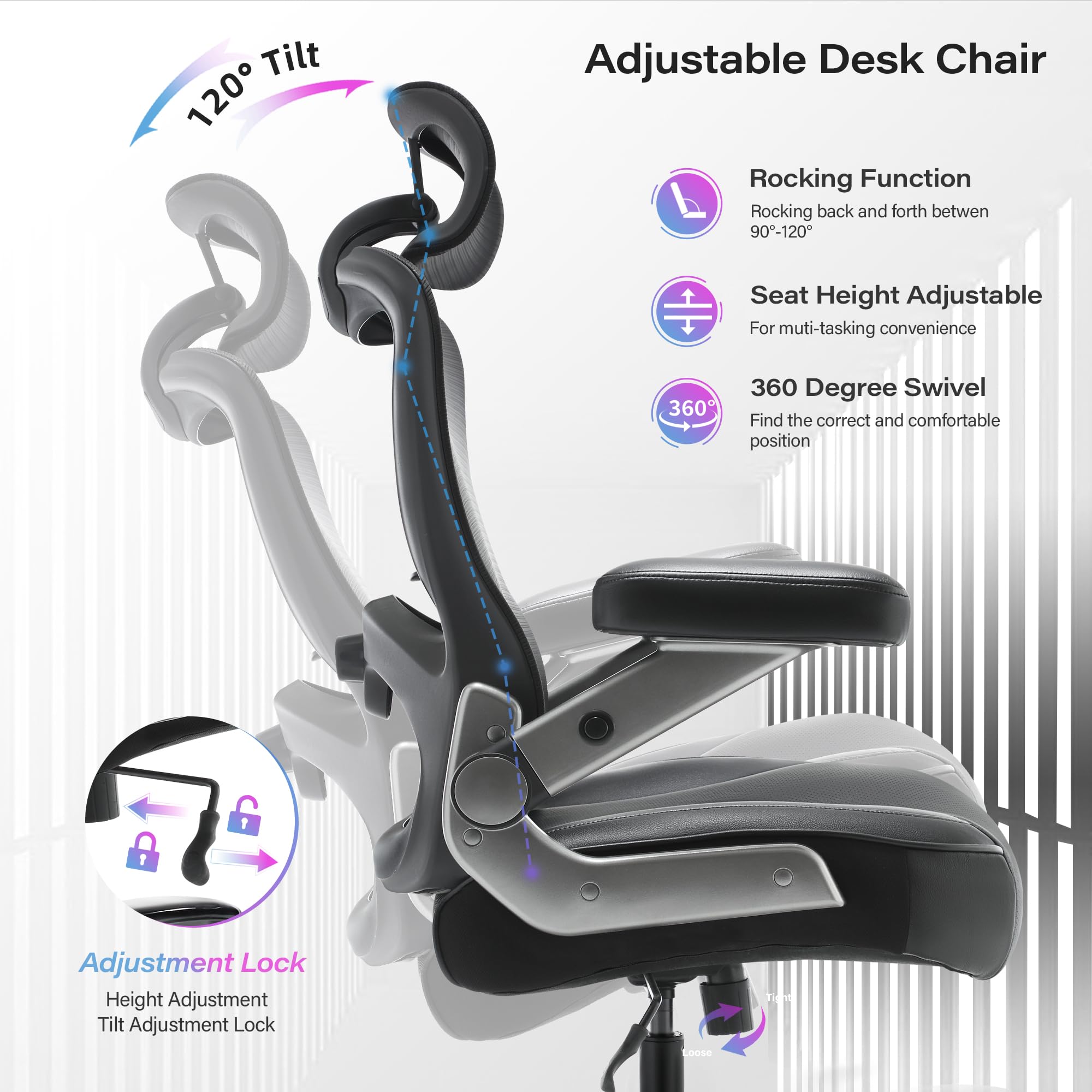 600lbs Big and Tall Office Chair- Heavy Duty Executive Computer Chair with 3D Flip Arms Large Wheels, Ergonomic Mesh High Back Desk Chair, Extra Wide Seat Adjustable Lumbar Support&Headrest