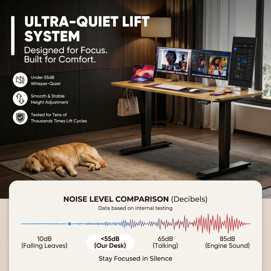 Electric Height Adjustable Standing Desk Large 55 x 24 Inches Sit Stand Up Desk Home Office Computer Desk Memory Preset with T-Shaped Metal Bracket, Maple