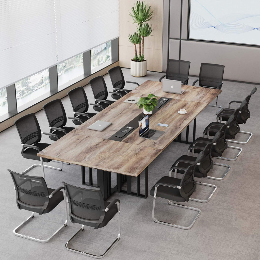 9.2ft Large Conference Table - 2" Thick Top & Metal Grid Base | Easy Assembly | Cable Management | Commercial Office Desk, Modern Executive Meeting Table for Office (10-20 People)
