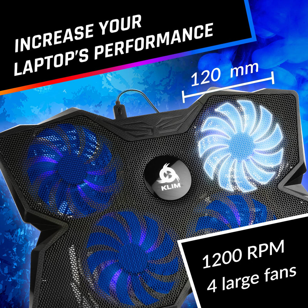 Laptop Cooling Pad - More Than 500 000 Units Sold - New Version - The Most Powerful Rapid Action Cooling Fan - Laptop Stand with 4 Cooling Fans at 1200 RPM - USB Fan - PS5 PS4 - Blue