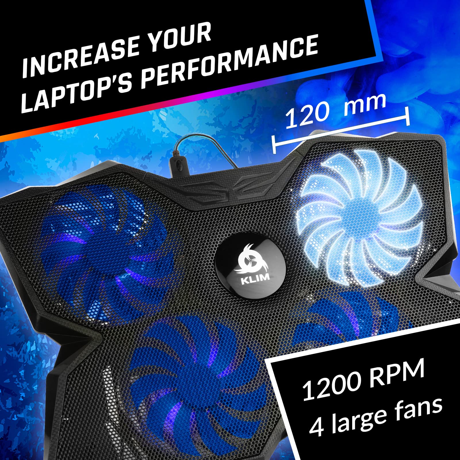 Laptop Cooling Pad - More Than 500 000 Units Sold - New Version - The Most Powerful Rapid Action Cooling Fan - Laptop Stand with 4 Cooling Fans at 1200 RPM - USB Fan - PS5 PS4 - Blue