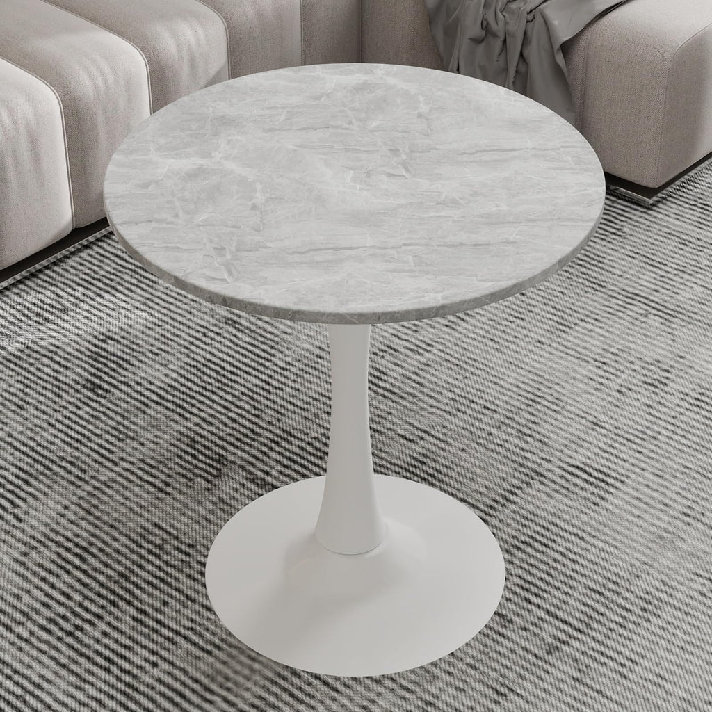 Sybrioka 27.6" Marble Round Tulip Table, Mid-Century Modern Style Dining Table with White Pedestal Base for 2-4 People, Featuring A Marble Tabletop for Kitchen, Dining Room, Cafe (Light Grey)