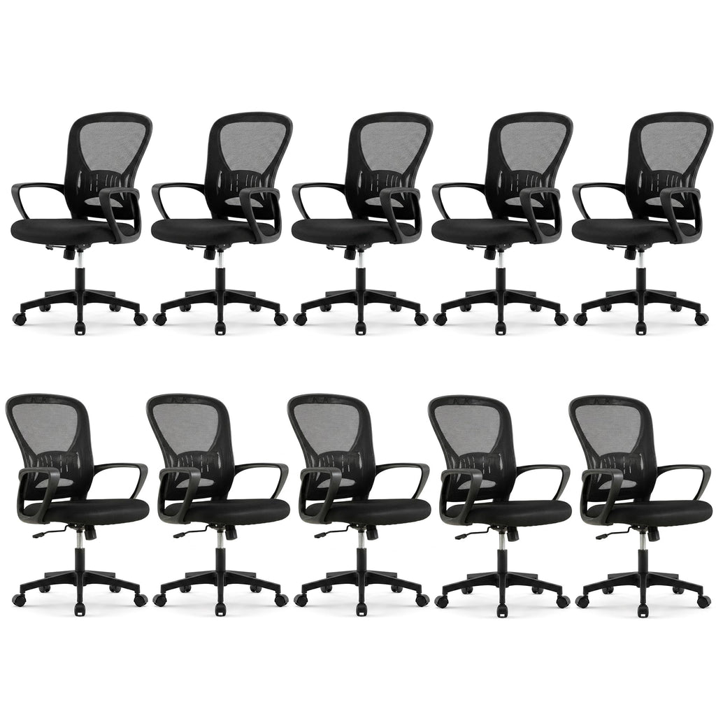 Ergonomic Office Chairs Set of 10, Mesh Conference Room Chairs, Swivel Computer Desk Chair with Wide Seat Cushion, Height Adjustable and Rocking Tilt for Home Office