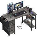 L Shaped Computer Desk with Drawers & Storage Shelves, 47 Inch Small Corner Desk with Power Outlet for Home Office Bedroom, L-Shaped Gaming PC Desks with Fabric Drawer, Gray