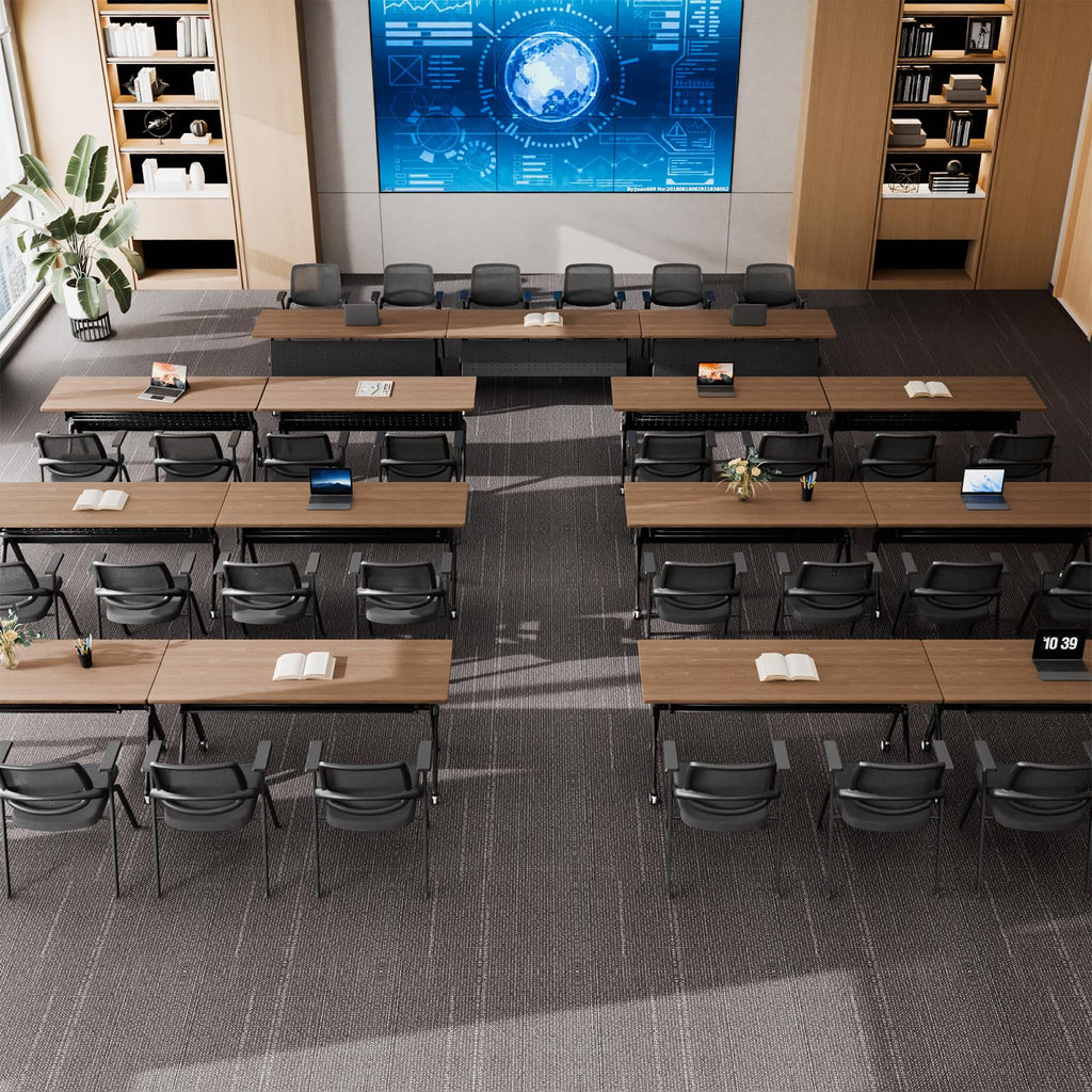 Conference Room Tables White,Folding Rectangular Flip Top Conference Table with Wheels for Large Meeting Seminar Home Office Classr (4, Walnut Black, 55.1in)