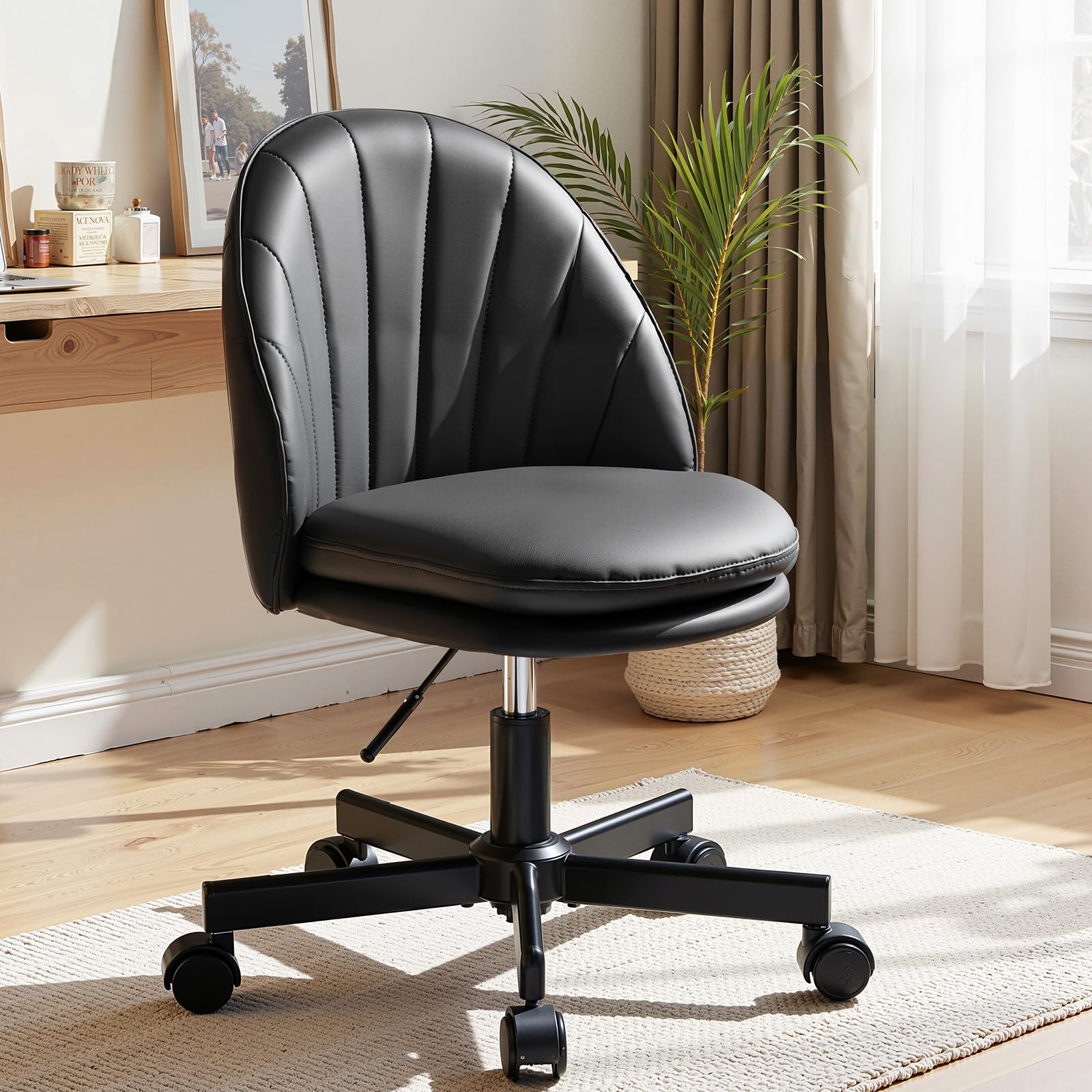 Small Ergonomic Tall Office Chair, Computer Desk Chair with Wheels Versatile Height Use: Office to Bar Stools (or Standing Desk), Vanity Chair with Back PU Leather Shell Design for Gift