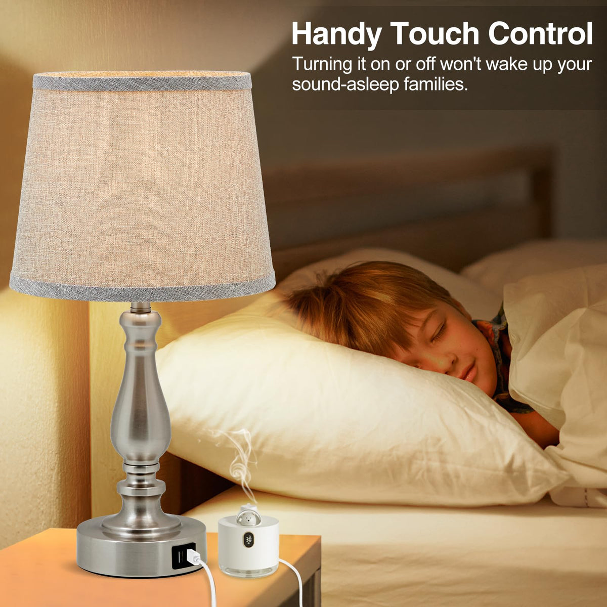 Table Lamps for Bedroom Set of 2,Dimmable Touch Bedside Lamps with Dual USB A+C Ports - Nightstand Lamp for End Table Modern Night Stand Lamps for Living Room Guest Room