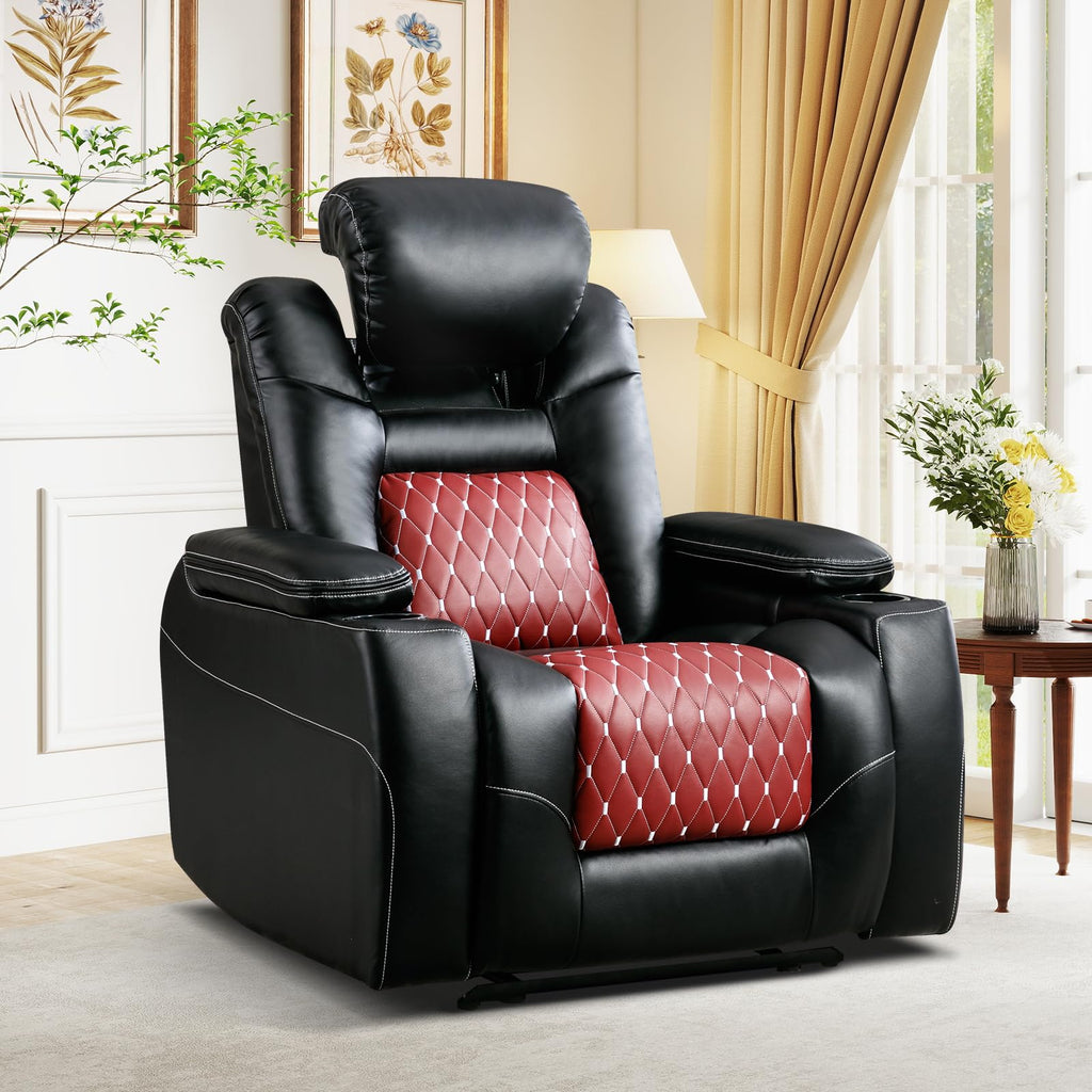 Power Recliner Chair,Home Theater Seating with Adjustable Headrest,Cup Holders,USB Port,Hidden Arm Storage(Black)