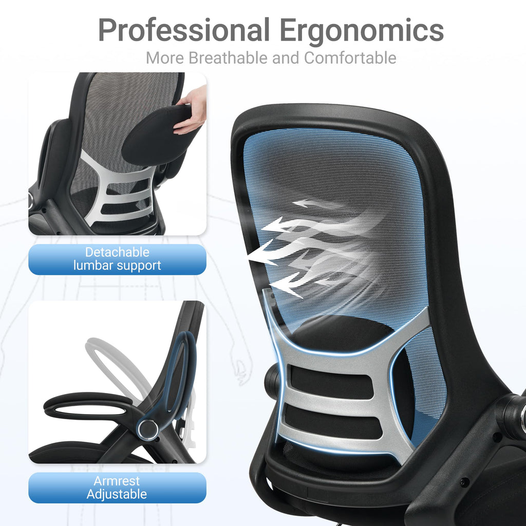 400lbs Big and Tall Heavy Duty Drafting Chair 5" Thickened Seat Tall Office Chair Flip-Up Armrests Ergonomic Chair with Lumbar Support and Adjustable Footrest Ring Standing Desk Chair (Black)