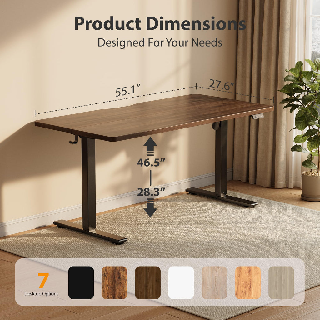 Standing Desk, 55x28 Inches Sit Stand Home Office Desk, Electric Stand up Desk, Adjustable Desk with Splice Board, Black Frame/Black Walnut Top