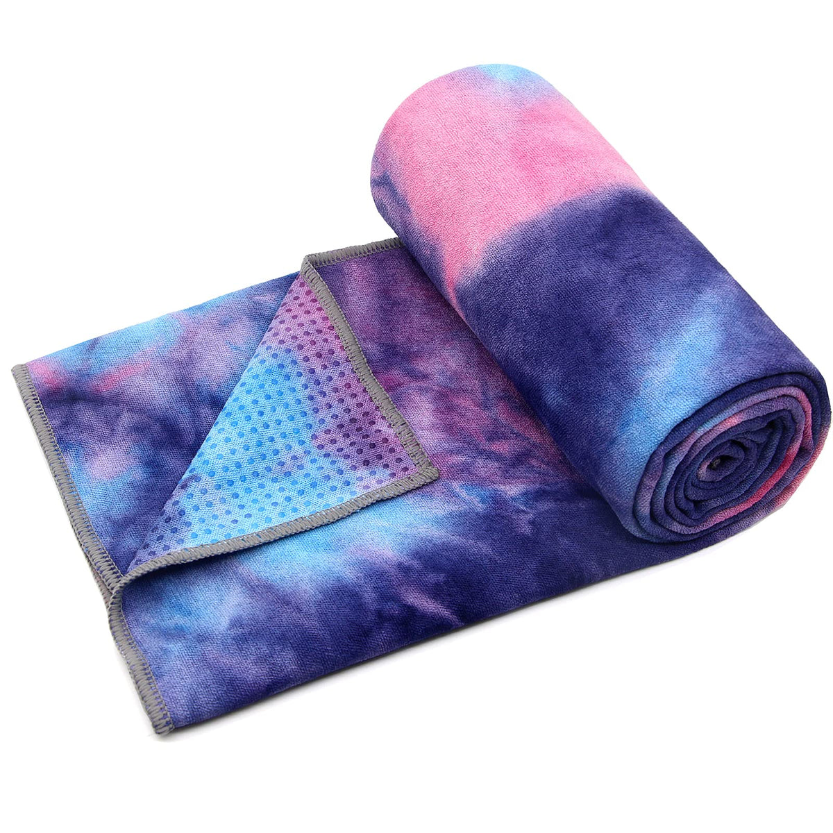 Yoga Towel,Hot Yoga Mat Towel with Grip Dots Sweat Absorbent Non-Slip for Hot Yoga, Pilates and Workout 24" x72", Purple & Blue