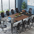 8FT Conference Table, 94.48” Meeting Seminar Table with Cable Grommets, Boardroom Table Workstation for Meeting Room, Office Conference (Black & Walnut)