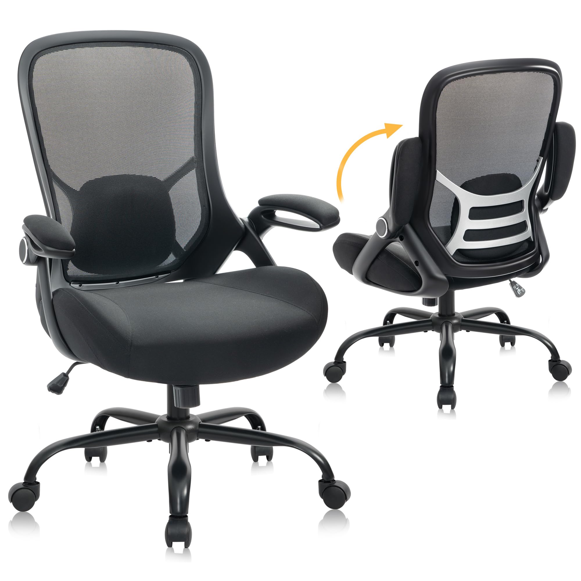 Big and Tall 400lbs Heavy Duty Office Chair, 5" Thickened Seat Ergonomic Desk Chair with Adjustable Armrests, Home Office Computer Chairs for Long Hours Mesh Executive Chair(Black)
