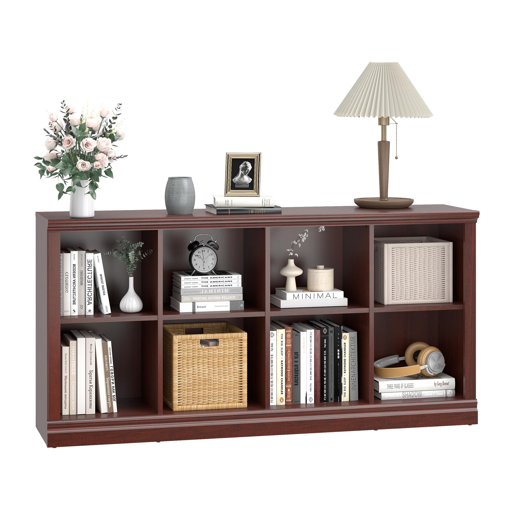 2 Tiers 8 Cube Storage Organizer Bookcase, 54 inch Width Wooden Book Shelf