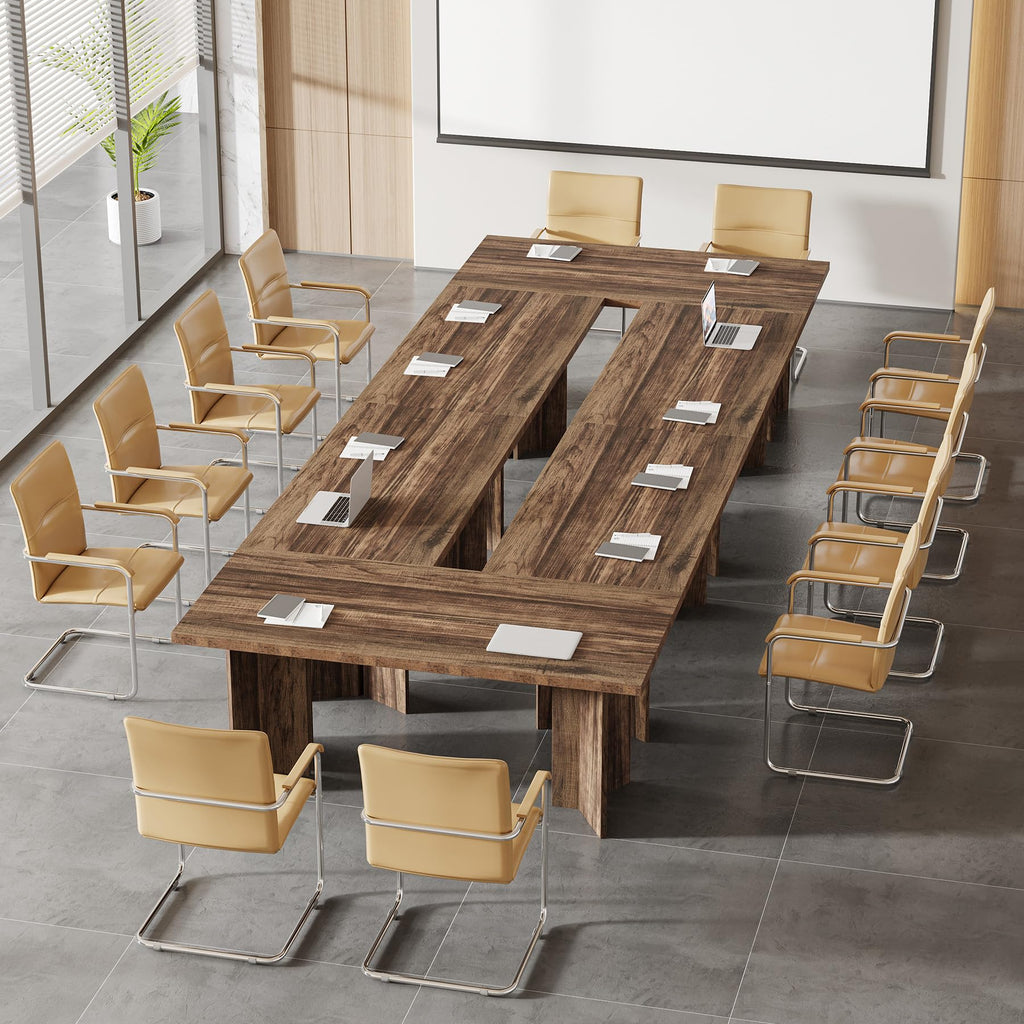 5.5FT Conference Table, 63-inch Rectangle Meeting Seminar Table, Large Wooden Business Tables for 4-6 People, Heavy Duty Pedestal (Dark Brown)