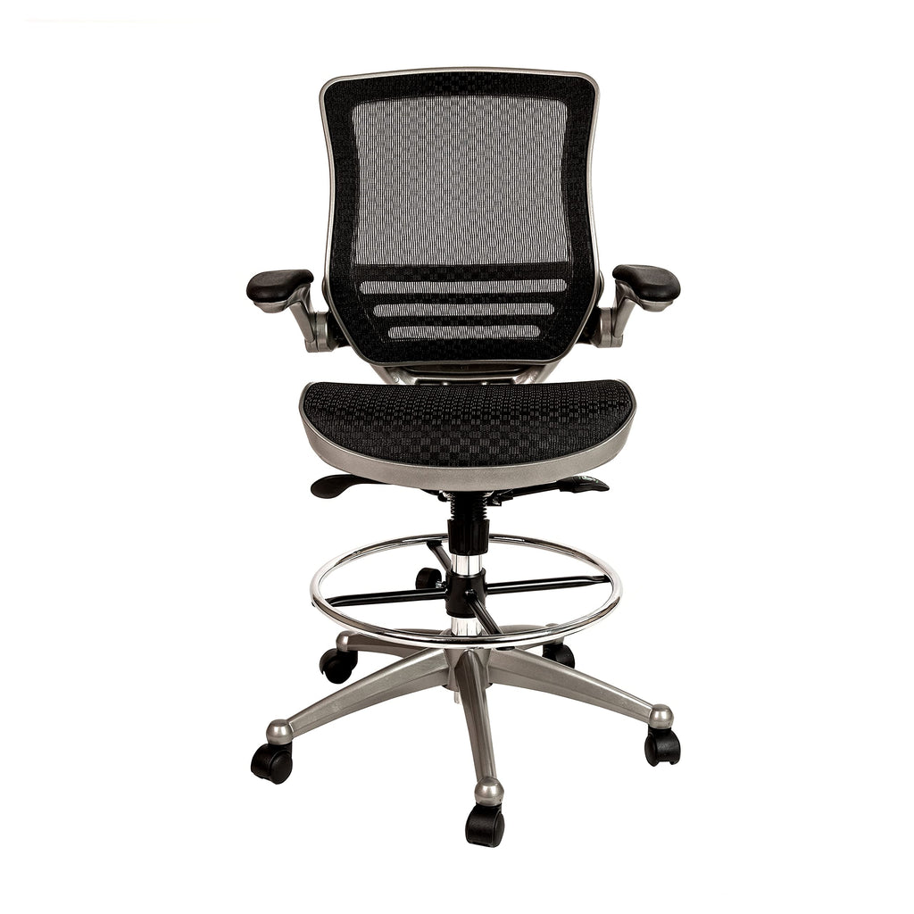 Mid-Back Swivel Office Chair with Adjustable Foot Ring and Seat Height, Ergonomic Mesh Chair with Armrests, Black/Silver