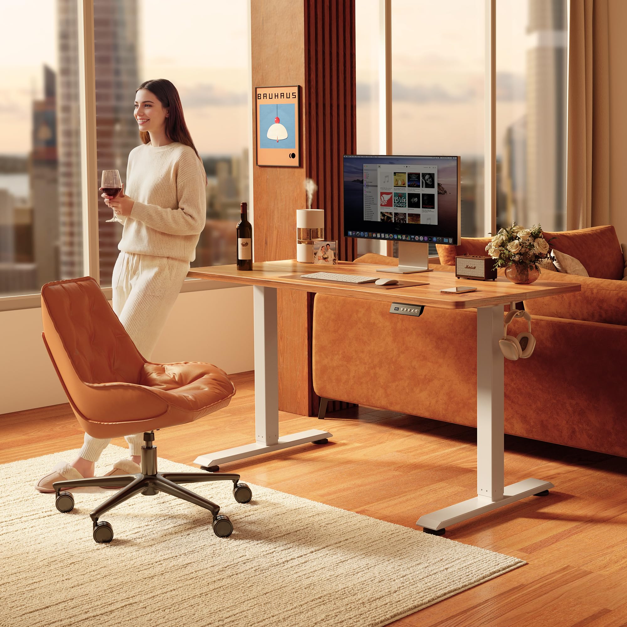 48 x 24 Inchs Electric Standing Desk, Height Adjustable, Sit Stand Up, Computer Office Desk with Splice Board, White Frame/Light Rustic Top