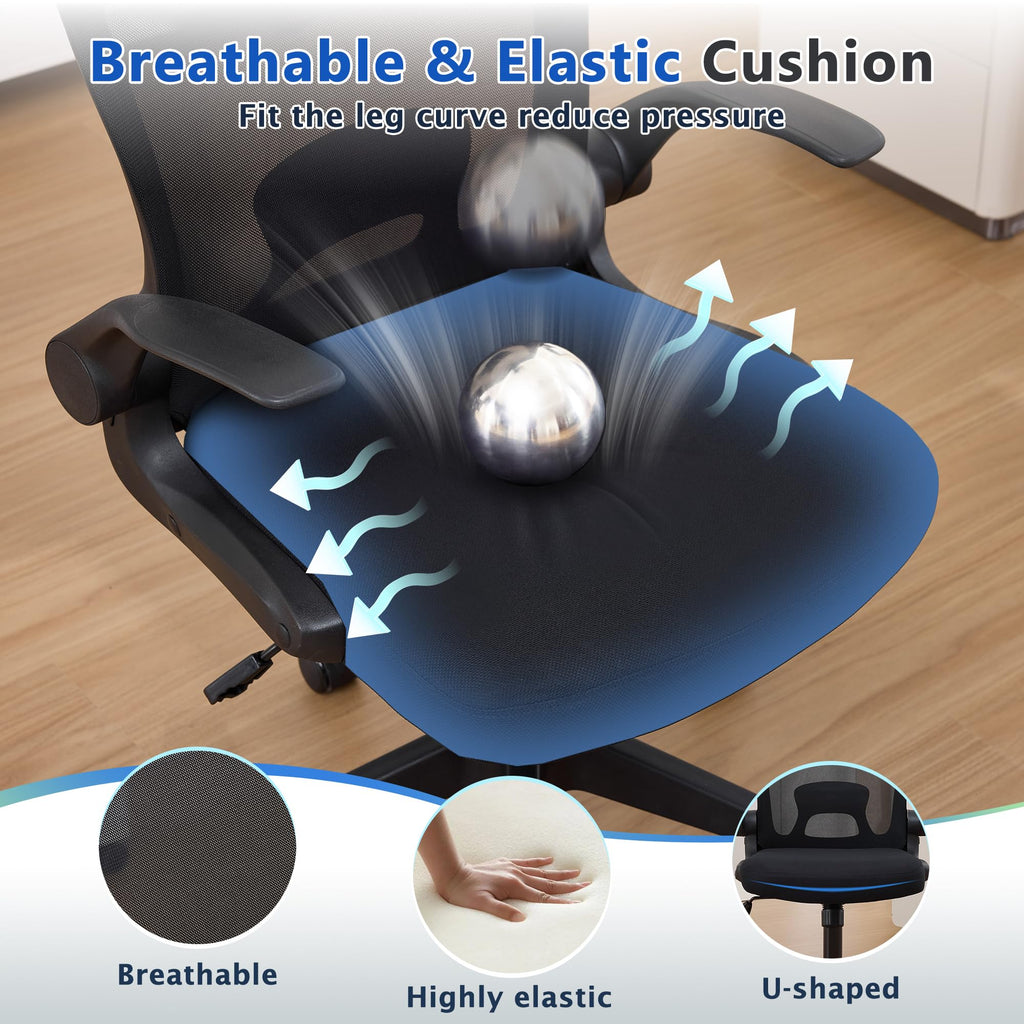 Foldable Office Chair for Small Spaces | Home Office Folding Desk Chairs with Wheels and Flip Up Arms | Ergonomic Mesh Computer Chair for Adults & Kids Black