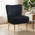 Modern Velvet Accent Chair Single 1 Pack, Comfy Slipper Chair with Heavy Duty Iron Frame & Gold Legs, Mid Century Side Sofa Chair for Living Room Bedroom Vanity（Black）