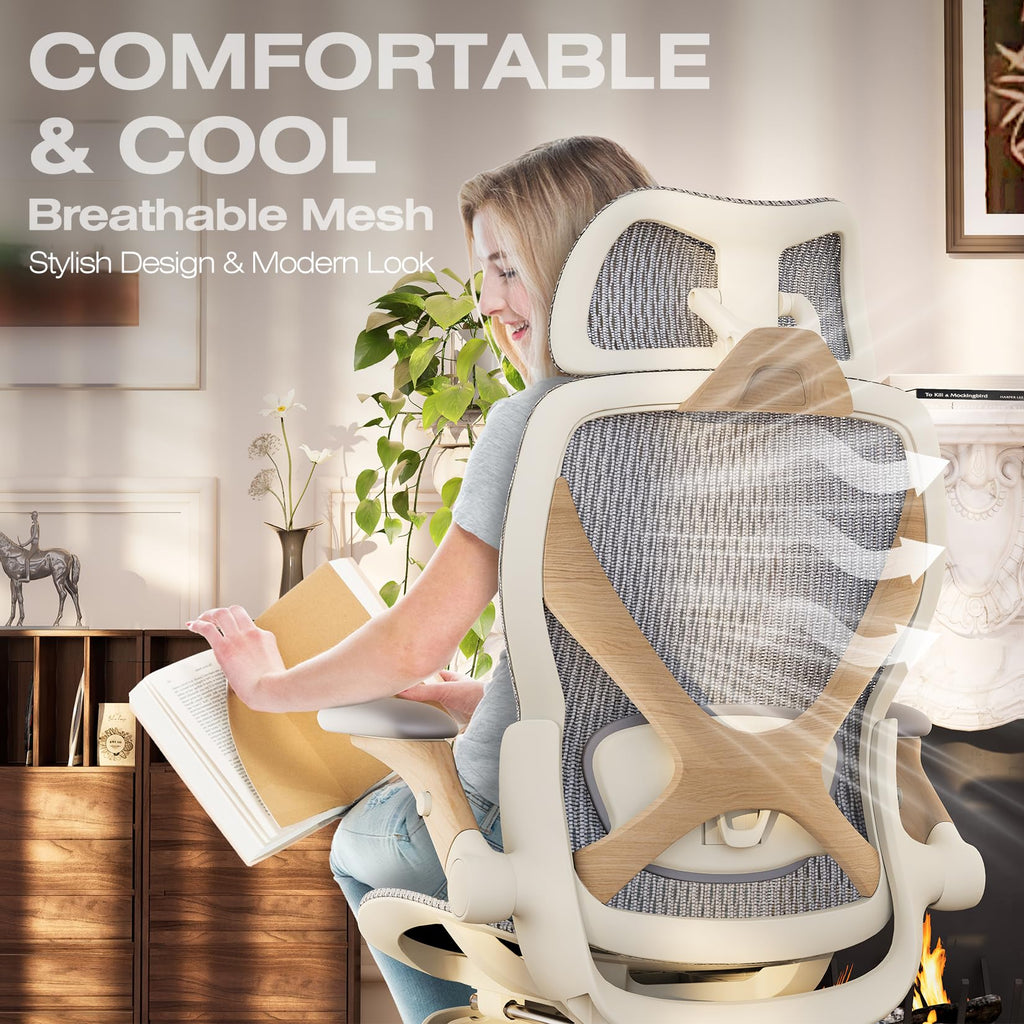 X100 Ergonomic Office Chair with Footrest, Big and Tall Home Desk Chair with 5D Flip-Up Arms, Adjustable 3D Lumbar Support,High Back Rolling Computer Chair, Swivel Mesh Chairs (Foggy Morning)