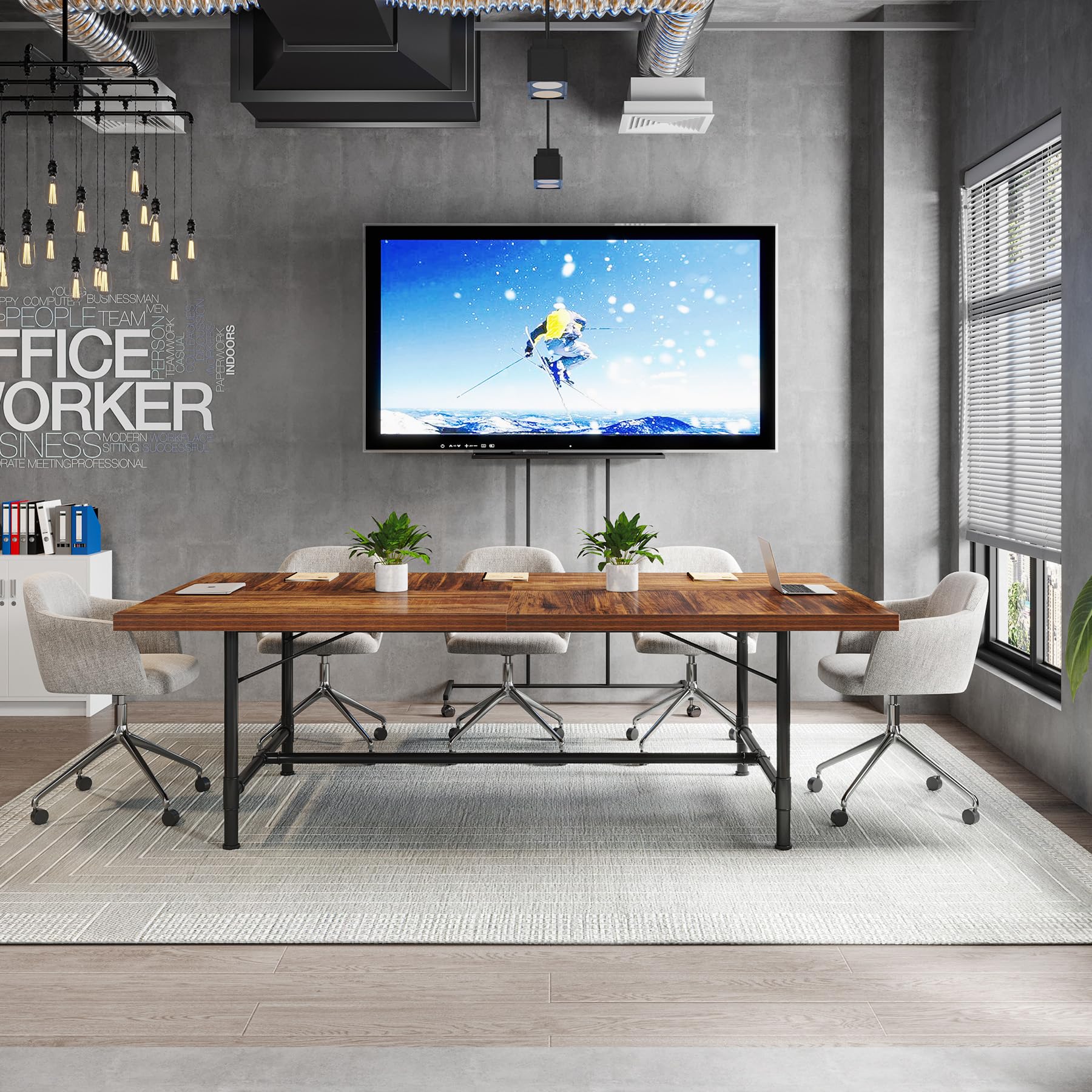 6FT Conference Table, Rustic Rectangle 70.8" W x 35.4" D Meeting Table, Modern Seminar Table Boardroom Desk for Office Meeting Conference Room (6ft, Rustic)