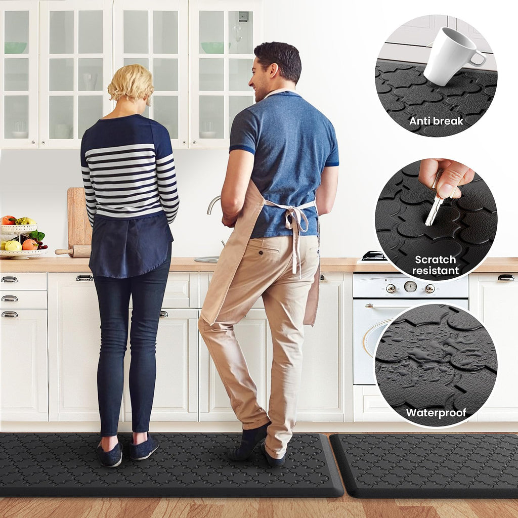 Mat [2 PCS] Cushioned Anti-Fatigue Floor Mat Water Resistant Non-Skid Kitchen Mats and Rugs Ergonomic Comfort Foam Kitchen Rugs Standing Mat for Floor Office Sink (Black,20"x30"+20"x47")