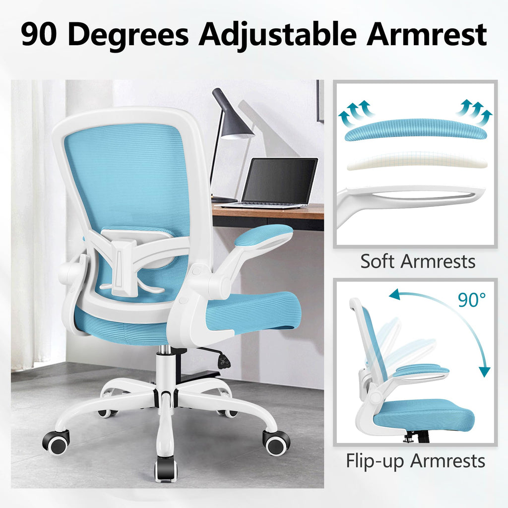 Office Chair, Ergonomic Desk Chair Breathable Mesh Chairs Adjustable High Back Lumbar Support Flip-up Armrests, Executive Rolling Swivel Comfy Computer Chairs Home Office Blue
