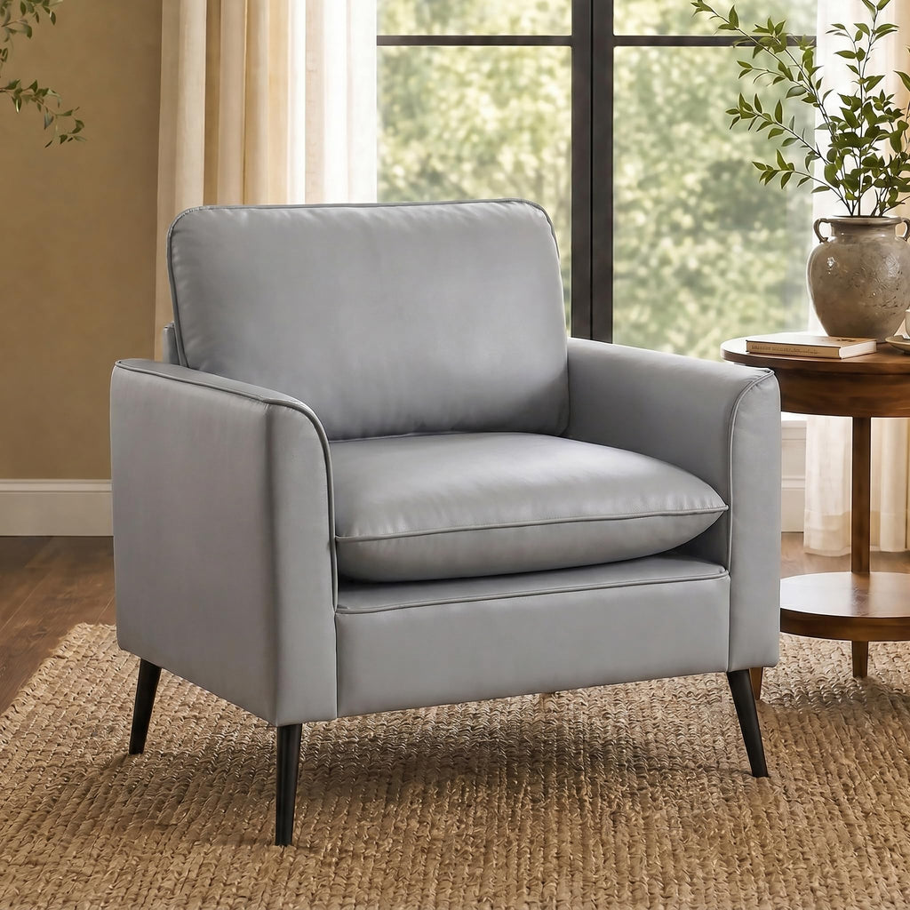 Accent Chair, Faux Leather Chairs, Mid Century Modern Comfy Living Room Chairs, Cozy Office Reading Chair, Reception Armchairs for Office, Bedroom, Waiting Room (Grey) (1)