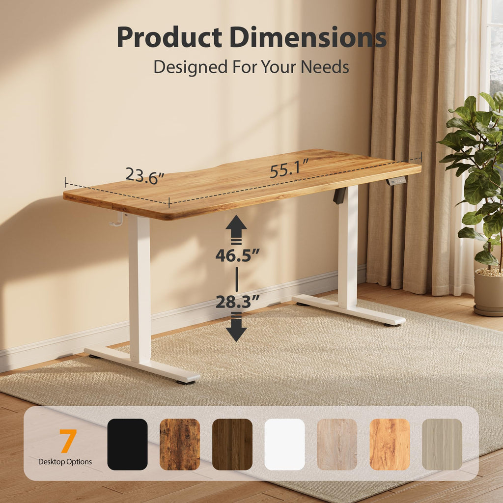 Standing Desk, 55x24 Inches Sit Stand Home Office Desk, Electric Stand up Desk, Adjustable Desk with Splice Board, White Frame/Light Rustic Top