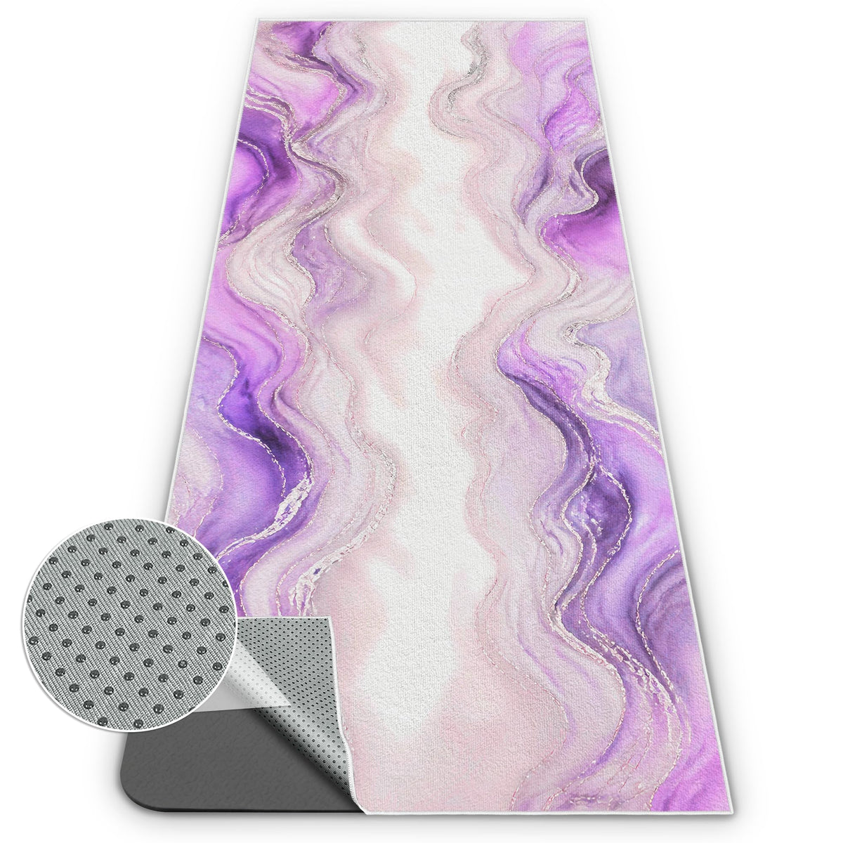 Yoga Mat Towel, Hot Yoga Towel High-Definition Pattern, Machine Washable with Ultra-Absorbent Yoga Towels for Hot Yoga Non Slip for Fitness, Exercise, Pilates, 72 x 27 in, Purple Ripples