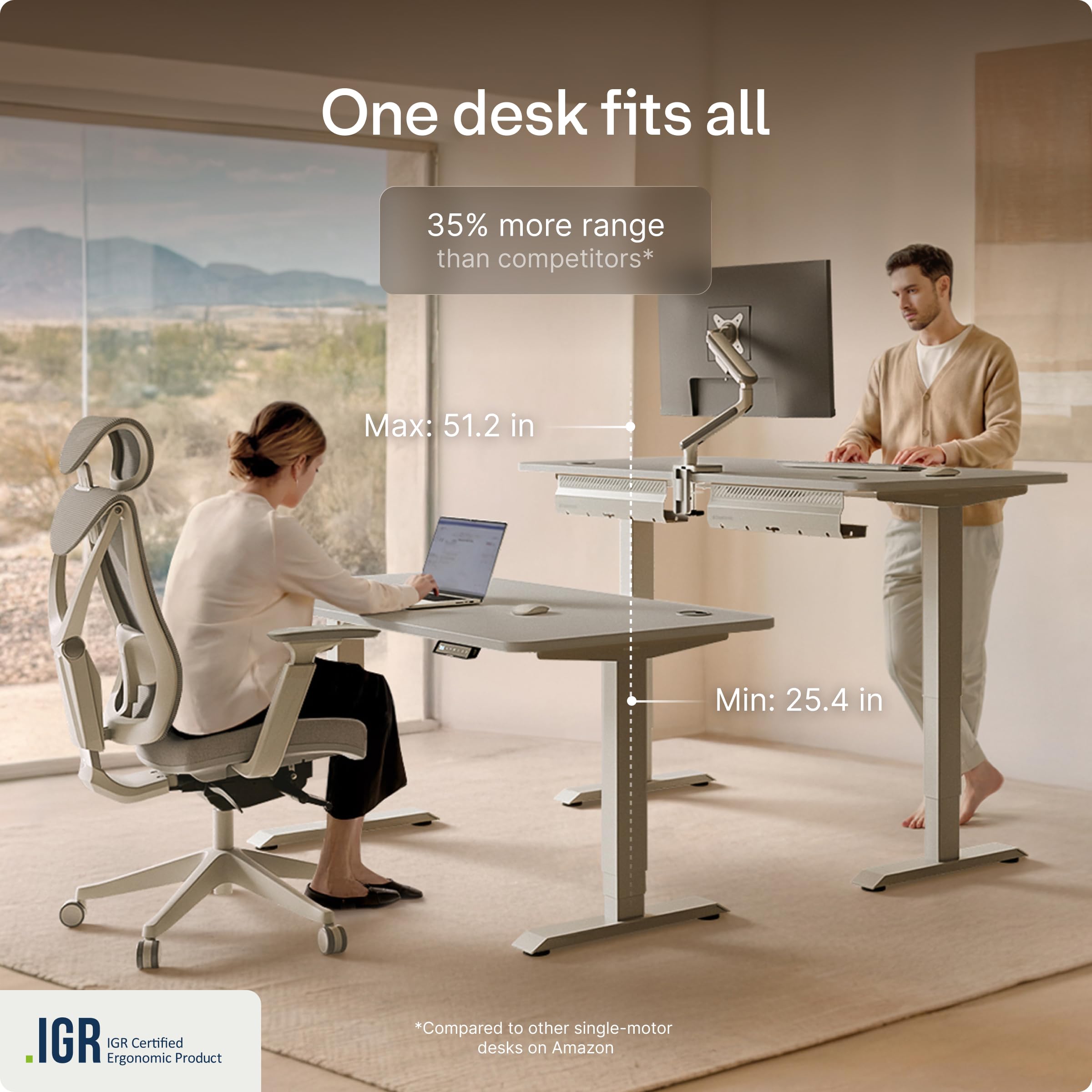 Standing Desk 48x24 — Made in Europe, Ergonomic Sit Stand Home Office Desk, Electric Height Adjustable, Dual Motor, USB & USB-C Charging, Wobble-Free, Touchscreen, 3 Memory Presets