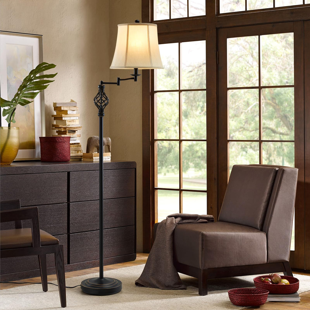 Color Temperature Adjustable Floor lamp, Traditional 350° Adjustable Swing Arm Floor Lamp Vintage Pole lamp Farmhouse Lamp for Living Rooms & Offices, Rustic Standing Lamp for Bedroom Reading