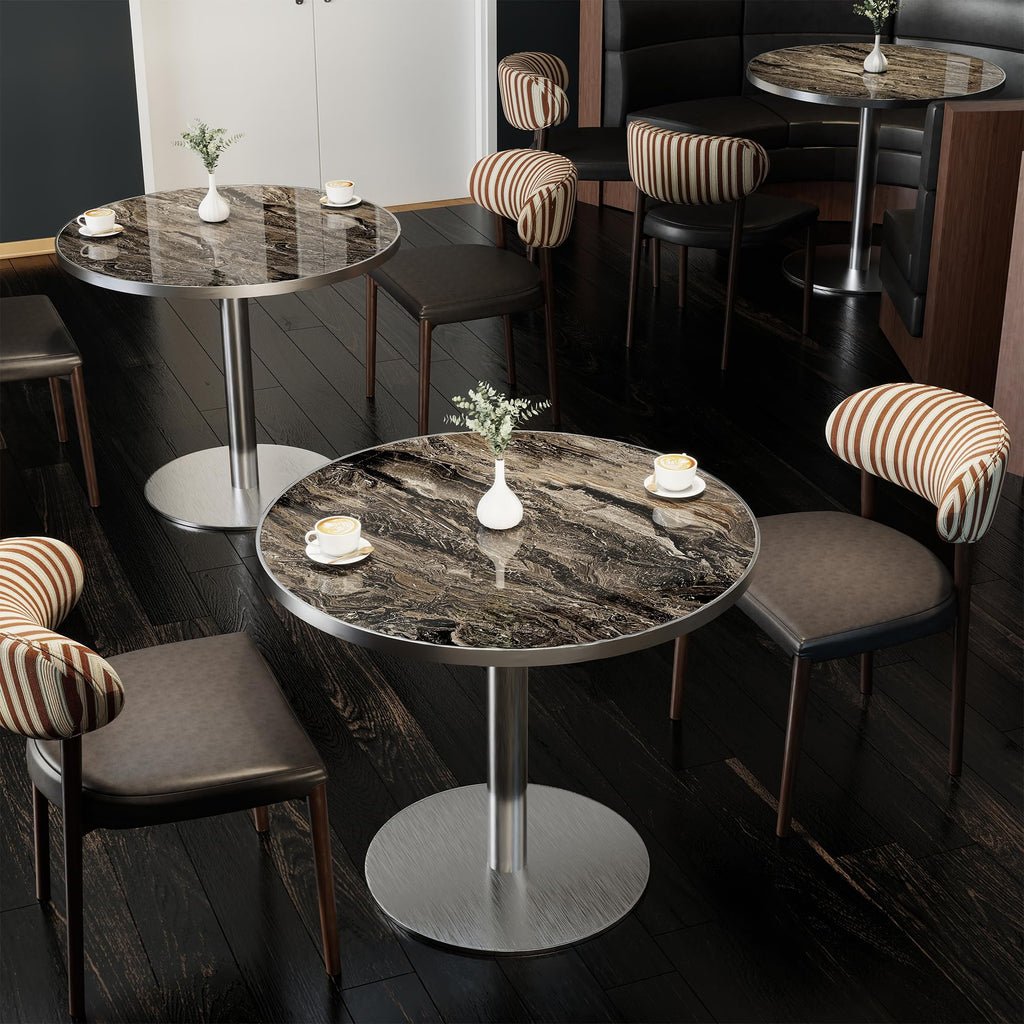 hausway 31.5" Tulip Table,Round Kitchen Dining Table for 2-4 with Thick Sintered Stone Top,Titanium Golden Pedestal Base,Heat-Resistant,Bistro Table for Dining Room,Café,Small Space（Dusk Strata）