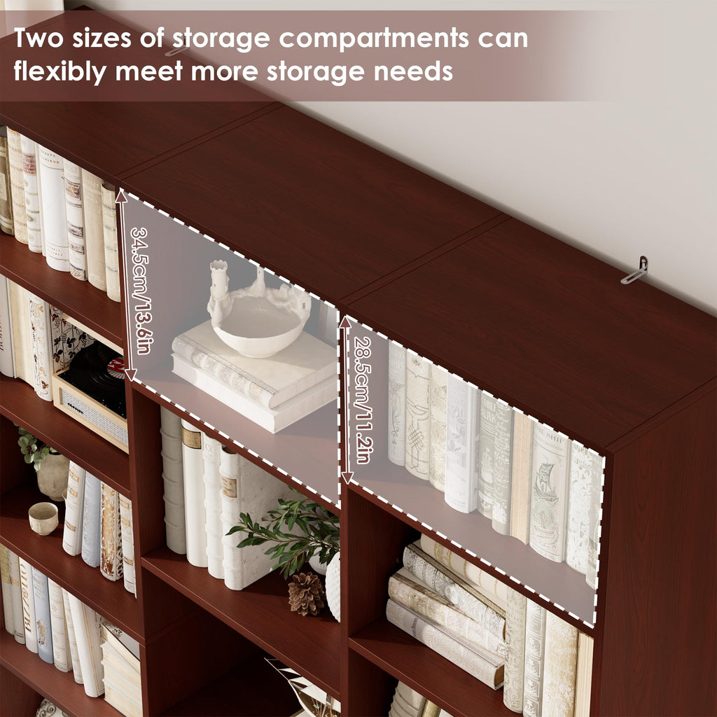 Triple Wide Bookshelf, Large Bookshelf with 17 Display Shelves