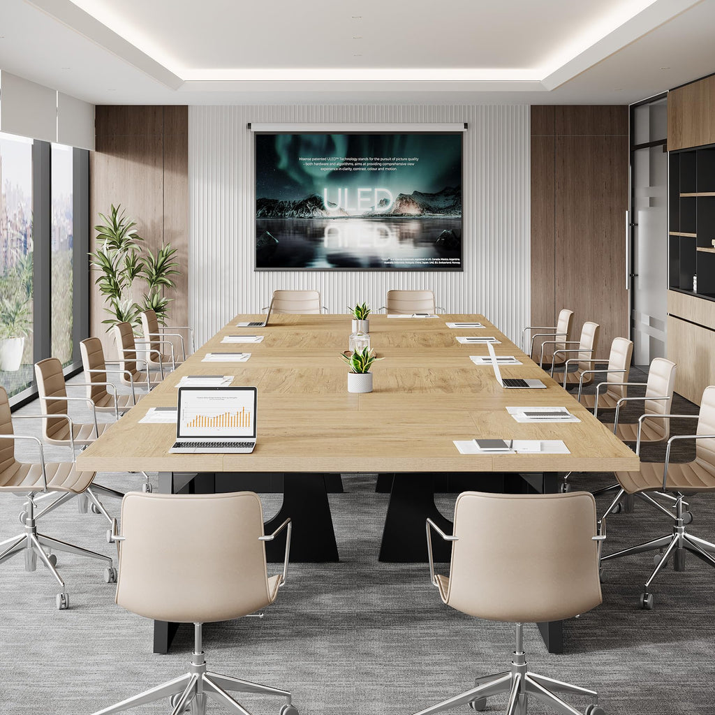 70.86" Rectangular Conference Table for 6-8 (Oak and Black)